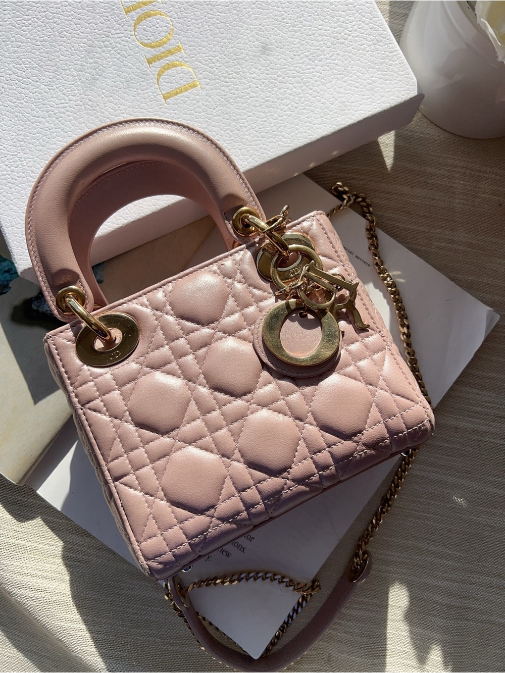 CHRISTIAN DIOR LOTUS METALLIC LAMBSKIN CANNAGE MINI LADY DIOR